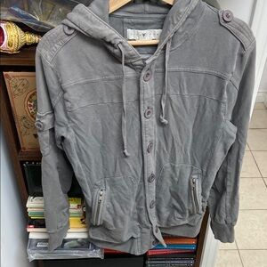 Y2K Five Four Gray Button-Up Hoodie with Zippered Pockets
